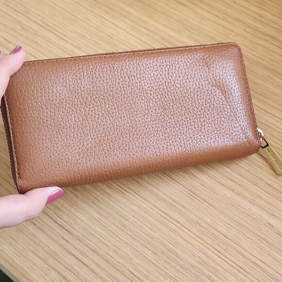 Michael Kors Brown Pebbled Leather Accordion Ziparound Wallet - Picture 3 of 10